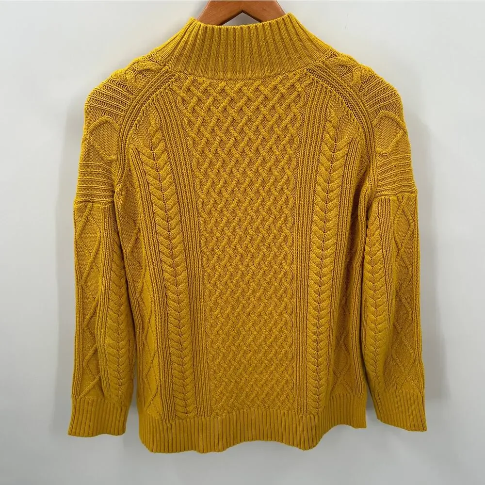 J. Crew Long Cotton Cable-Knit Mockneck Sweater in Mustard BD709 // XS